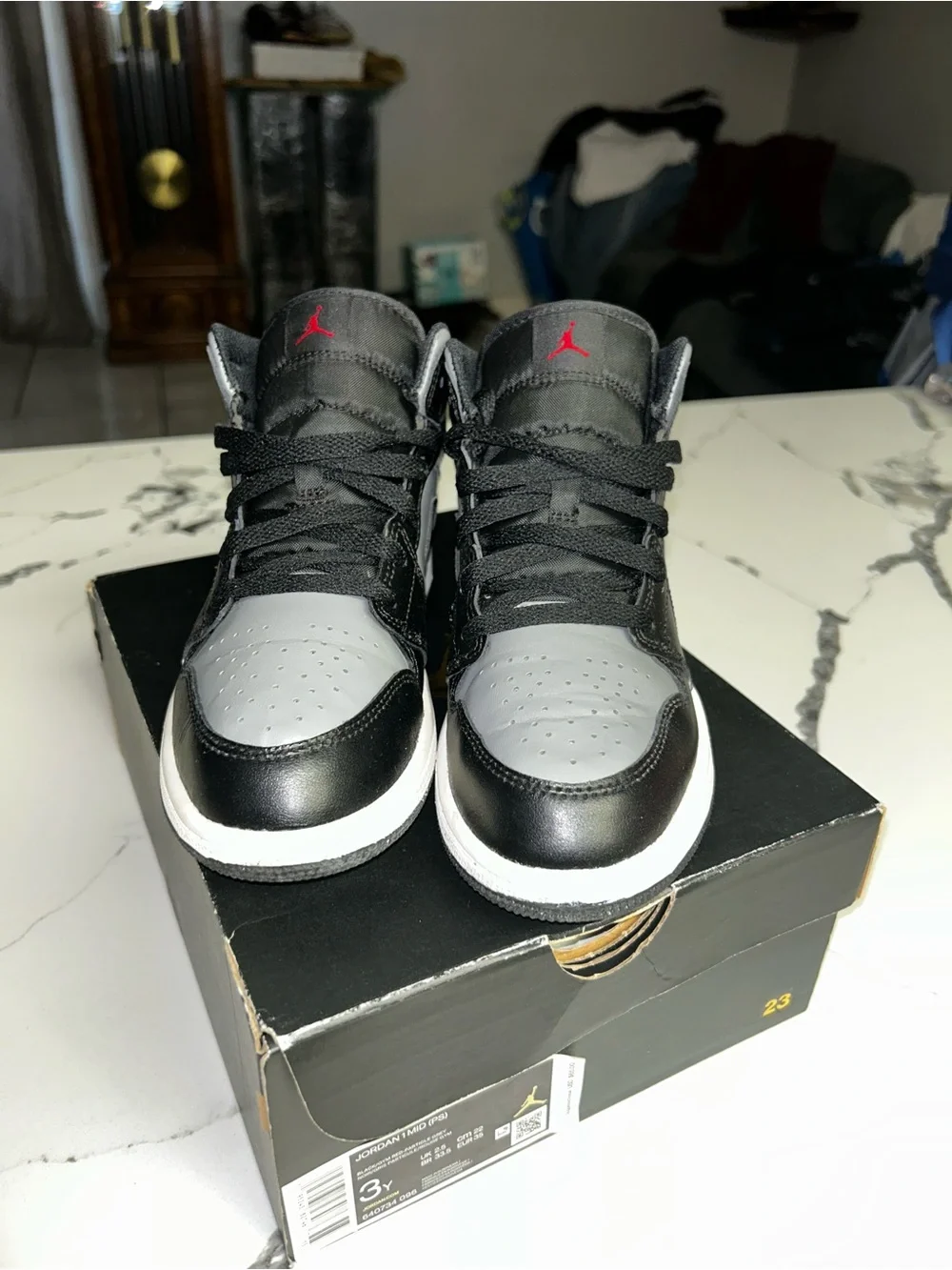 Jordan Kids High-Top Sneakers in Black, Gray & Red